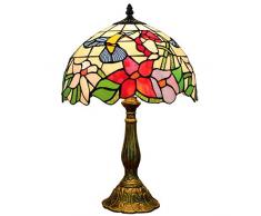 Tiffany Lampada da tavolo pastorale vintage Luce da tavolo rustico vetro 12 creativa design a colibrì E27 Luce da scrivania nostalgica per ufficio, camera da letto, sala studio, Lampada da comodino