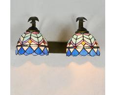 2 teste, in stile mediterraneo, per lampade da parete in stile Tiffany da parete, per camera da letto, l'Aegean Bedsides applique da parete con specchio, luci anteriori