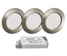 Trango Set di 3 Faretto da incasso a LED 12V AC/DC incl. 1x trasformatore LED (12 Volt - 2000mAh) lampada da incasso a soffitto, plafoniera TGG4E-032T in acciaio inossidabile per sostituire alogena G4