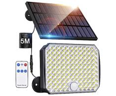 Lampada Solare per Esterni,190LED Luce Solare Led Esterno con Sensore di Movimento 3 mode Controllo remoto*Pannello solare split Impermeabile LED Lampade Solari da Esterni per Giardino con Cavo da 5m