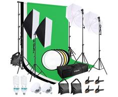 Set Softbox per studio fotografico, FGen cotone Greenscreen, set da 2.6 m x 3 m, con lampada fotografica CFL da 135 W, 85 W, lampada fotografica, sacco di sabbia per prodotti ritratti, foto