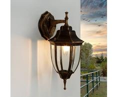 Lampada da parete per esterni con braccio allingiù Lyon a forma di lanterna rame anticato nero impermeabile IP44 ideale per il giardino E27