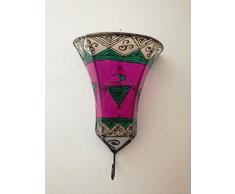 Applique da Parete Lampada Lanterna in Ferro e Pelle Dipinta a Mano con hennè 1052 Marocco MOROCCHINA Etnico