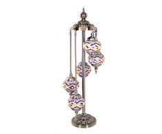 Kindgoo Lampada Turca da Terra Piantana Vintage Lampada Orientale Marocchina Mosaico Colorata in Vetro 5 Sfere Led E14 Lampadine Incluse (Giallo)