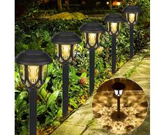 6 pezzi Lampada Solare da Giardino,LED Luci Solari Giardino Lampade da Esterno per Prato Lampade Terra IP65 Impermeabile Faretti Solari Luce,per Cortile Terrazzo Villa Vialetti Vacanza Natale