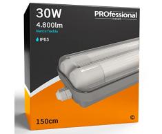 Eurocali Plafoniera LED 150 cm con 2 Tubi 48W 6000 lumen Professionale Impermeabile IP65 Doppio Neon LED T8 - Luce Bianco Freddo 6500K - Industriale - Sostituzione Neon