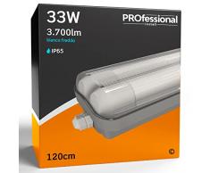 Eurocali Plafoniera LED 120 cm con 2 Tubi 33W 3700 lumen Professionale Impermeabile IP65 Doppio Neon LED T8 - Luce Bianco Freddo 6500K - Industriale - Sostituzione Neon