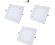 3 X PANNELLO LED QUADRATO DA SOFFITTO LUCE FREDDA 6500 K PLAFONIERA DA INCASSO (18W (22x22cm))