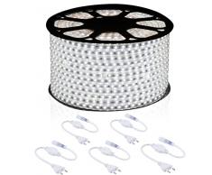 081 Store STRISCIA LED 220V BIANCO 100 METRI ESTERNO ED INTERNO FLESSIBILE STRIP LED SMD 5050 BOBINA LED DA ESTERNO LUCE LED DA INTERNO STRISCIA LED + 5 SPINE 220V [Classe di efficienza energetica A]