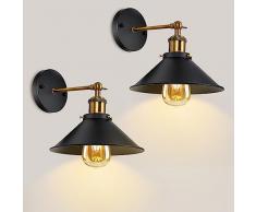 DELIPOP 2 Pezzi Applique Vintage Industriale, E27 Lampada da Parete Retro Interno, Lampada da Muro in Metallo Regolabile 180 ° per Soggiorno Cucina Ristorante Bar Caffè Corridoio, Nero 22cm