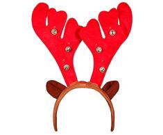 Alsino Cerchietto Natalizio Corno di Renna Rosso e Orecchi con Campanelli e Luci LED (wm-20) Marrone Accessorio per Natale Taglia Unica per Bambini Adulti Ragazzi