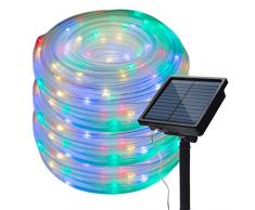 Tubo luminoso a energia solare, 13 m, catena luminosa con 100 LED, per interni ed esterni, decorazione da giardino, per albero, per feste