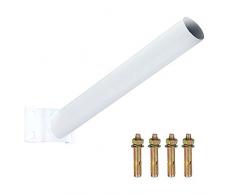 BAKAJI Staffa Palo per Installazione Lampione Solare Stradale Supporto in Metallo Parete Muro Esterno Lunghezza 50cm Diametro 13 cm Colore Bianco Kit di Montaggio Incluso