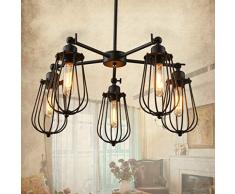 Wlgt Lampadario Vintage LED Fiamma Industriale in Ferro Nero Paralume E26 Portalampada Nordic Restaurant Camera da Letto Lampadario Decorativo alogeno di personalità