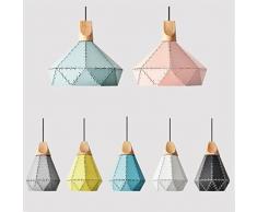 Nclon Moderno Metallo Industriale Lampade a sospensione,Stile europeo Lampada a sospensione Semplice Grana del legno Ristorante Lampada a sospensione Creativo Personalità Confezione singola E27 Portalampada Lampadina non inclusa-Blu Diametro30cm