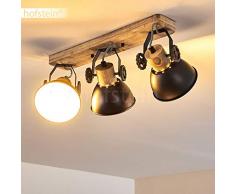 Plafoniera Orny,in metallo/legno antracite/bianco/marrone, a 3 luci, con faretti orientabili, 3 lampadine E27 max. 60 Watt, retrò/vintage, adatta per lampadine a LED