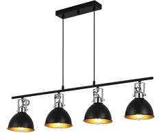 H.W.S Lampada a sospensione vintage Lampadario retrò Light E27 industriale nera regolabile in altezza Soggiorno Lampadario Lustri per sala da pranzo Ristorante Cafe Decorazione (4 fiammatura)