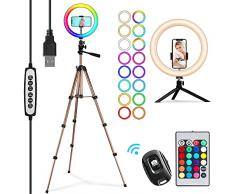 PEYOU Luce ad Anello con 2 Treppiedi, 26 Colori RGB Selfie Ring Light, Lampada Circolare da 10 Luminosità Dimmerabili, Telecomando Bluetooth e RGB, Luce per Trucco e Video, Fotografia, Live Streaming