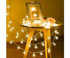 Catene Luminose a Stelle, Impermeabili 5m 50LEDs Stringa Luce, Tenda Della Stringa LED Decorazione per Balcone, Salotto, Giardino, Natale, Compleanni (Bianco caldo)
