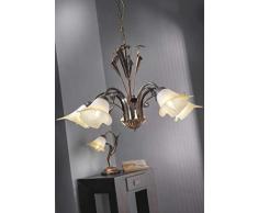 ONLI - Lampada da tavolo in metallo marrone spennellato oro con vetro bianco sfumato ambra