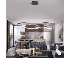 Lampada A Sospensione LED Lampadario Ristorante Lampadario Lampada Da Soggiorno Regolabile in Altezza Dimmerabile Con Telecomando Anelli Moderni in Alluminio Appendere Luci Cafe Plafoniera (6 Fiamme)