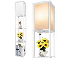 LED Lampada da Terra in legno con 3 Ripiani, 1.6 m Retrò Lampada a Stelo con Paralumi (con 3000K-5000K E27 Lampadina) 3 Temperature di Colore Lampada da Comodino per Soggiorno Ufficio Camera da Letto