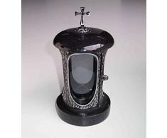 designgrab Alu Grab lampada in alluminio in finitura anticata con croce e granito svedese Black SS1 NERO IN effetto anticato Grab lampadina luce tomba tomba luce tomba gioielli Cimitero Cimitero della lanterna luce lampada da Cimitero Cimitero Tomba luce