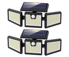 Luce Solare Led Esterno 3500LM,[Super luminoso 341LED/2 Pezzi] Lampade Solare da Esterni 3 Teste,Illuminazione a 270° Faretti Led Solari con Sensore di Movimento IP65 Impermeabile per Parete,Giardino