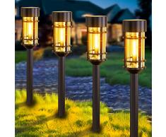 nipify Luci Solari da Giardino, 4 Pezzi Auto On/Off Lampada Solare da Giardino con Bianco Caldo LED 3000K Luci Solari Esterno Terra Balcone Decorazione Impermeabile per Cortile Patio Vialetto