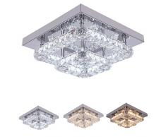 Plafoniera a LED in cristallo, moderna lampada da incasso a soffitto, in cristallo cromato, con pendente di cristallo, per soggiorno, corridoio, camera da letto (cromo, quadrato)
