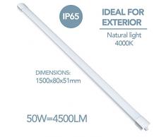 Electraline 65062 Barra luminosa LED da esterno, plafoniera da giardino 50W 4500 Lumen luce naturale impermeabile IP65 lunga 150 cm - Tubo led per giardino, loggia, esterno, muro esterno