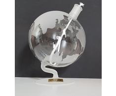 Lampada a olio rotonda lampada a petrolio Globus con kindersicherem stoppino in cristallo trasparente in vetro soffiato a bocca con satinierte Mappa del mondo, decorazione da tavolo altezza ca. 15 cm nachfuellbar Oberstdorfer Glashütte