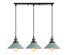 PETITES ECREVISSES Lampadario a sospensione industriale 3 Luci Plafoniera Vintage Metallo Lampada da soffitto in Stile Edison Attacco E27 Paralume Ø22cm per Cucina Caffè Bar (Verde)