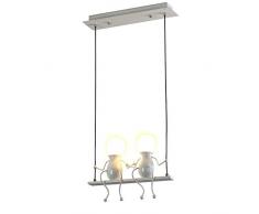 Creativo Illuminazione a sospensione LED Moderno Doppio Piccole persone Lampada Regolabile Impiccagione Luci Sala da pranzo Ferro fumetto Bambola Lampadari a sospensione a soffitto 2×E27 (Bianco, Two)
