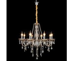 TRY-YEAN Lampadario Moderno a 8 Bracci Lampadario di Cristallo Cognac Lampadario in Vetro Cristallo K5 con Catena Regolabile per Camera da Letto, Soggiorno, Corridoio, Ingresso E14