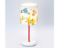 Lightbox - Abat-jour da tavola con paralume motivo gufi, ø 12 cm, alta 32 cm, co LED da 0,72 W integrato, metallo / plastica, bianco / multicolore
