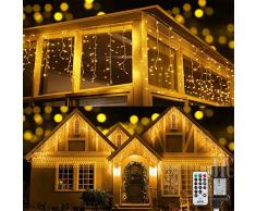Moxled Luci Natale Esterno Cascata - 9M 360 LED Tenda Luminosa Esterno Bianco Caldo, Luci Natale con Telecomando, 8 Modalità, Luci Decorazioni Natalizie per Finestra, Balcone, Feste