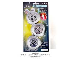 Blister con 3 faretti adesivi con 3 led: lampadina murale per armadio ripostiglio guardaroba; funzionamento a batteria