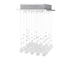 Glighone Lampatario 150W Moderna Sfera di Cristallo Trasparente e Perline di Goccia della Pioggia a Plafonira da Soffitto 3 Lampade Lampadario di Soggiorno