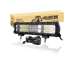 PICAA Fuoristrada Barra luminosa a LED 12 pollici 7D 6000K Con Cablaggio Tripla Fila 180w Spot Flood da Lavoro a LED Led Luci di Lavoro a Led per FUORI STRADA Moto 4WD SUV ATV UTV Camion