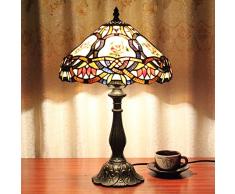 Kinbolas 12 Pollici Lampada da tavolo in stile Tiffany Paralumi in vetro colorato Lampada da comodino Lettura Luce da scrivania antica Soggiorno Camera da letto Ufficio Vintage Art Deco Vit(Color:K-3)
