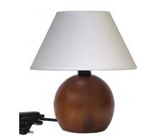 Lampada lumetto abat jour da comodino sfera in legno tornito con paralume; produzione propria, made in Italy (ciliegio)