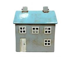 QT Lanterna grande in ceramica blu e grigio con manico