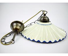 Lampadario ottone brunito sospensione a catenella piatto ceramica a 1 luce l1033.Dimensioni: Altezza 78cm, diametro vetro 29cm. Le dimensioni sono comprensive del piatto. Attacco Edison E 27(Attacco grande).