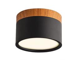 Plafoniera Schindora LED, faretto da superficie per decorazioni in legno, mini-luce da soffitto, rotonda, nera, bianco caldo 3000 K, 12 W.