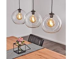 Lampadario Minhe in metallo e vetro grigio/argento/trasparente, 3 luci E27 max. 60 Watt, altezza max. 153 cm, lampada a sospensione in stile retrò/vintage con sfere di vetro, adatto a LED