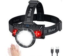 Blukar Lampada Frontale, Super Luminosa IPX5 Impermeabile Torcia Frontale Ricaricabile con 8 Modalità e Sensore Movimento,Regolabile a 90° Lampade da Testa LED per Campeggio/Pesca/Jogging/Lavoro