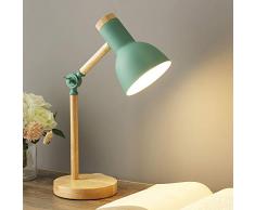 ChaoZan lampada da scrivania in legno dal design moderno - E27 - con supporto - lampada da tavolo retrò con braccio snodato regolabile - lampada da comodino vintage-lampada da studio-verde