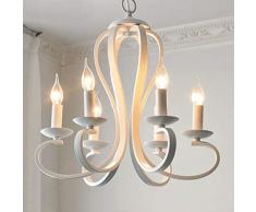 Lampadario Antico Con Luce A Sospensione Country House LED 6 Lampadario in Ferro Con Fiamma Regolabile in Altezza Vintage Per Soggiorno Camera Da Letto Sala Da Pranzo Lampadario Da Cucina,Bianca
