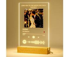 Greatminer Targa Spotify Personalizzata Luce Notturna Lampada, Nome Canzone Artista Foto Frase di Benedizione Cornice Quadro Idee Regalo Mamma Papà Coppia Compleanno Festa Natale Vetro